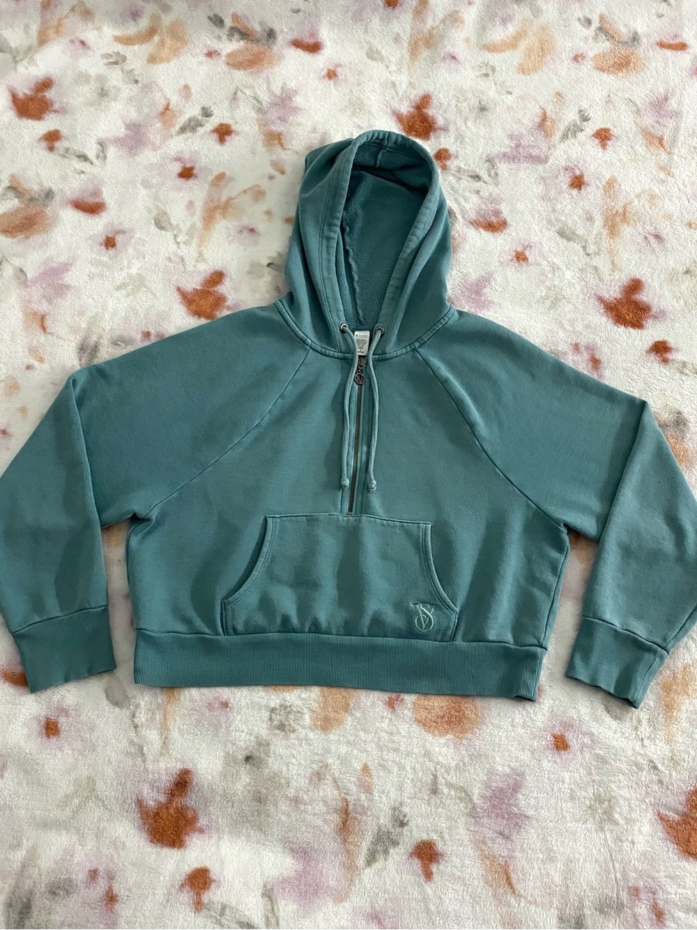 Victoria secret Women's green/blue quarter zip up Hooded Pullover Sweater